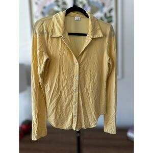 Aritzia Wilfred Soft Yellow Jessie Button-Up Jersey Blouse Size Meidum